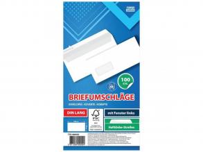 Spirit: Fehér bal ablakos boríték LA/4 11x23cm 100db-os csomag