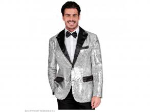 Party szatén zakó csillogó ezüst fekete színű férfi jelmez
