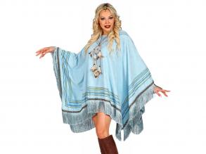 Műbőr hatású poncsó - világoskék női jelmez felnőtt általános méretben