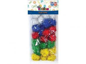 Csillámos színes pompon szett 15mm 30db