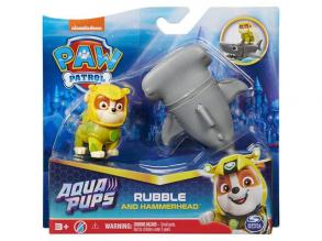 Mancs Őrjárat - Aqua Pups: Hero Pups Aqua Rubble figura pörölyfejű cápával - Spin Master