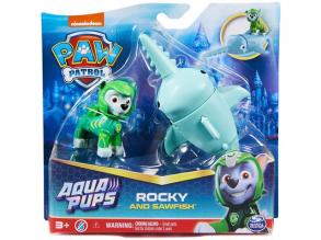 Mancs Őrjárat - Aqua Pups: Hero Pups Aqua Rocky figura fűrészhallal - Spin Master