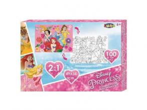 Disney Hercegnők 2 az 1-ben 100db-os színezhető puzzle