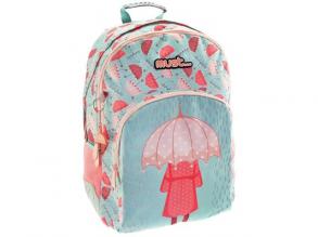Must: Esernyős három rekeszes iskolatáska, hátizsák 33x16x45cm