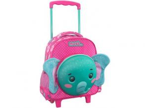 Elefánt alakú 3D gurulós kétrekeszes iskolatáska, hátizsák teleszkópos fogantyúval 27x10x31cm