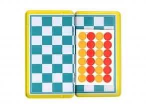 Mágneses utazós játék fémdobozban: Sakk és dáma