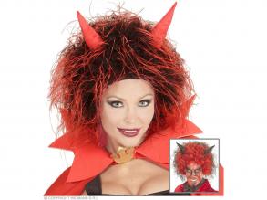 Ördög paróka, piros-fekete, szarvakkal