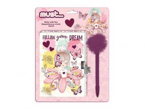 Must Pillangós Follow your Dream zárható napló pom-pomos tollal
