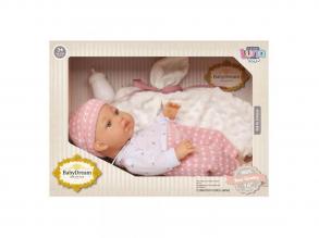 Baby Dream: Csecsemőbaba pink ruhában kiegészítőkkel 35cm-es