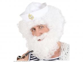 Fehér, göndör paróka, bajusszal+szakállal