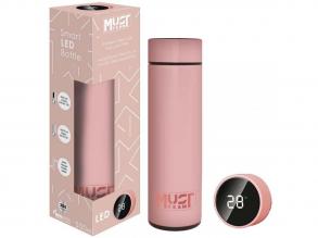 Must: Smart Thermos acél kulacs LED hőmérséklet kijelzővel, gumi bevonattal pink színben 500ml