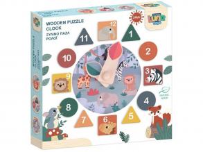 Luna: Állatok és formák fa formaillesztő óra készségfejlesztő játék