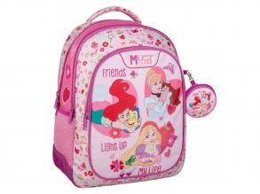 Luna: Must Team Disney hercegnős lekerekített 3 rekeszes iskolatáska, hátizsák 32x18x43cm