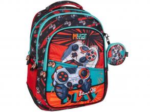 Luna: Must Team Gamer lekerekített 3 rekeszes iskolatáska, hátizsák 32x18x43cm
