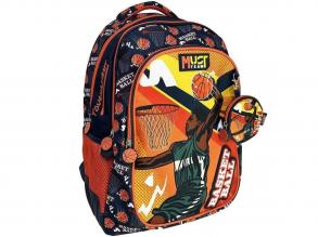 Luna: Must Team kosárlabda mintás narancssárga - kék lekerekített 3 rekeszes iskolatáska, hátizsák 32x18x43cm