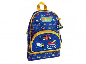 Luna: Must Team Munkagép mintás lekerekített, izoterm ovis hátizsák 25x14x36cm