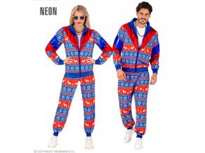 Karácsonyi kék-piros mintás tréningruha unisex felnőtt jelmez
