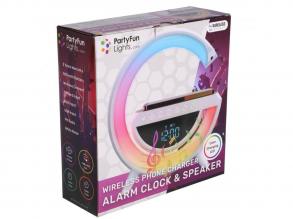 Óra rádióval + telefon töltő + hangszóró 23X23,5X8,4 cm