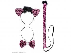 Rózsaszín Leopárd szett fülek,nyakkendő és farok női jelmez