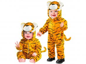 Tigris puha plüss kapucnis overál unisex gyermek jelmez