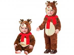 Rénszarvas puha plüss kapucnis overál unisex gyermek jelmez