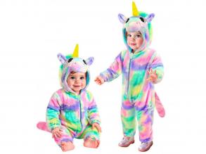 Színes egyszarvú puha plüss kapucnis overál unisex gyermek jelmez