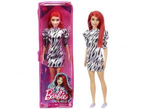 Barbie Fashionistas: Barátnő baba mintás fehér ruhában - Mattel