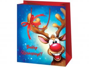 Cardex: Piros orrú rénszarvas nagy méretű ajándéktáska 26x13x33cm