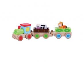 Fa vonat 2 vagonnal és állatokkal - 32 cm