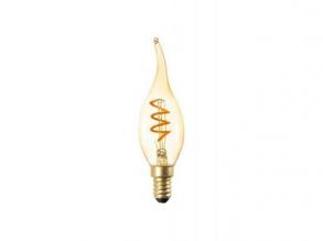 LED lámpa , égő , izzószálas hatás , filament , gyertya , láng , E14 foglalat , 2.5 Watt , meleg fehér , 1800K , borostyán sárga