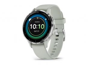 Garmin Venu 3S zsálya, ezüst kerettel, szilikon szíjjal okosóra