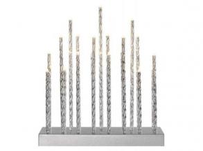 LED gyertyatartó, ezüst, 28,5 cm, 3x AA, beltéri, meleg fehér, időzítő