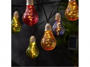 LED fényfüzér , kültéri , napelemes , színes égő forma , 10 db , meleg fehér , IP44 , EGLO , 48877