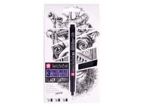 Sakura Pigma Micron Black Edition szett és ingyenes tolltartó, 3 darab tollal