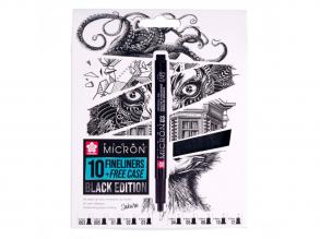 Sakura Pigma Micron Black Edition szett és ingyenes tolltartó, 10 darab toll