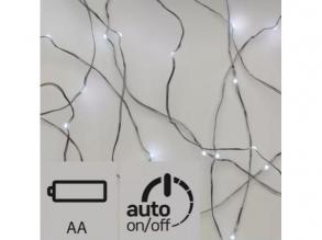 Led fényfüzér , beltéri , nano LED , 1.9 m , hideg fehér , ezüstszálas , időzíthető , elemes