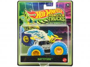 Hot Wheels Monster Trucks Battitude kék kerekű sötétben világító kisautó 1/64 - Mattel