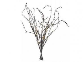 LED dekoráció , beltéri , fenyőág gyöngyökkel, elemes , 24 db LED , 60 cm , meleg fehér , időzíthető