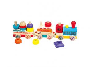 Színes fa készségfejlesztő vonat - Bino toys