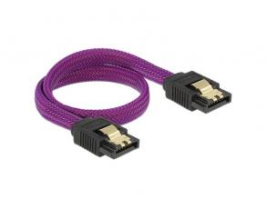 Delock 83690 6 Gb/s 30 cm egyenes/ egyenes (fémlappal) metál lila prémium SATA összekötő kábel