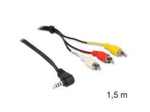 Delock 84504 sztereó jack 3.5 mm 4 pin apa forgatott > 3 x RCA apa 1,5 m kábel